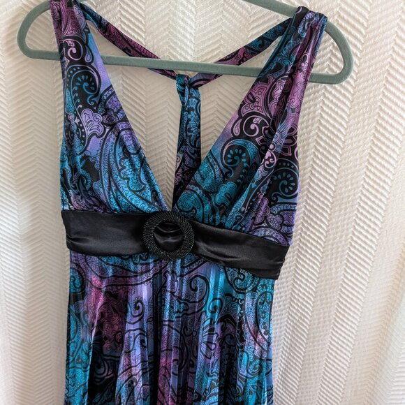 Sequin Hearts Paisley Pleated Maxi Dress Whimsigoth Gown Small Wedding Guest - Picture 4 of 15